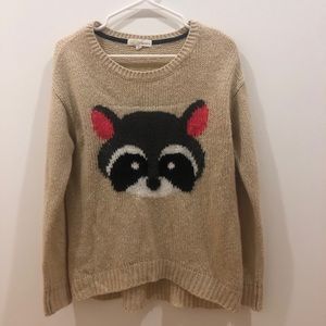 Rewind Raccoon Sweater Medium in Beige